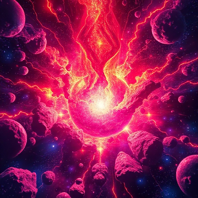 A vibrant explosion of cosmic light, representing an ultra-powerful subliminal booster.